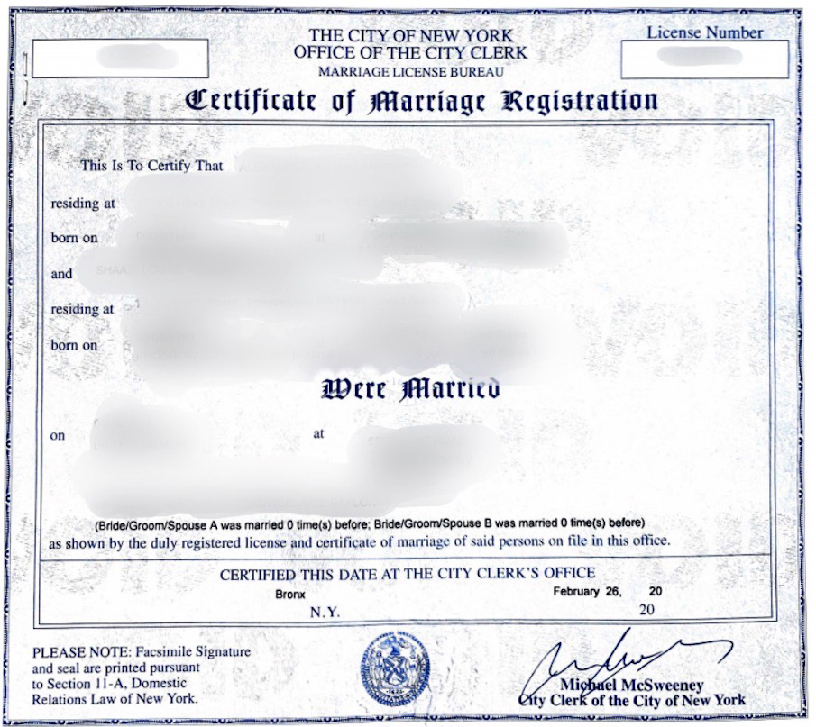 NYS Extended Marriage Certificate