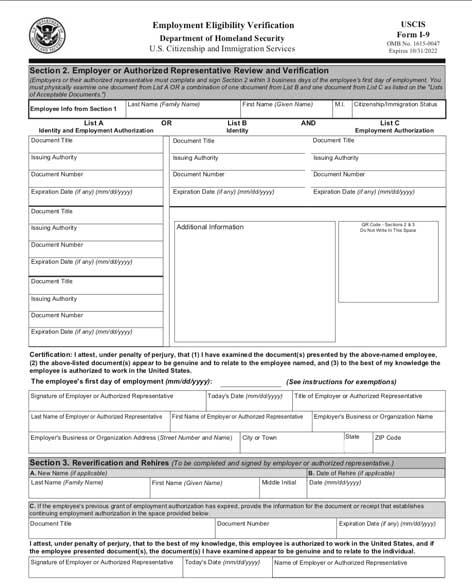 I-9 Form Authorized Representative